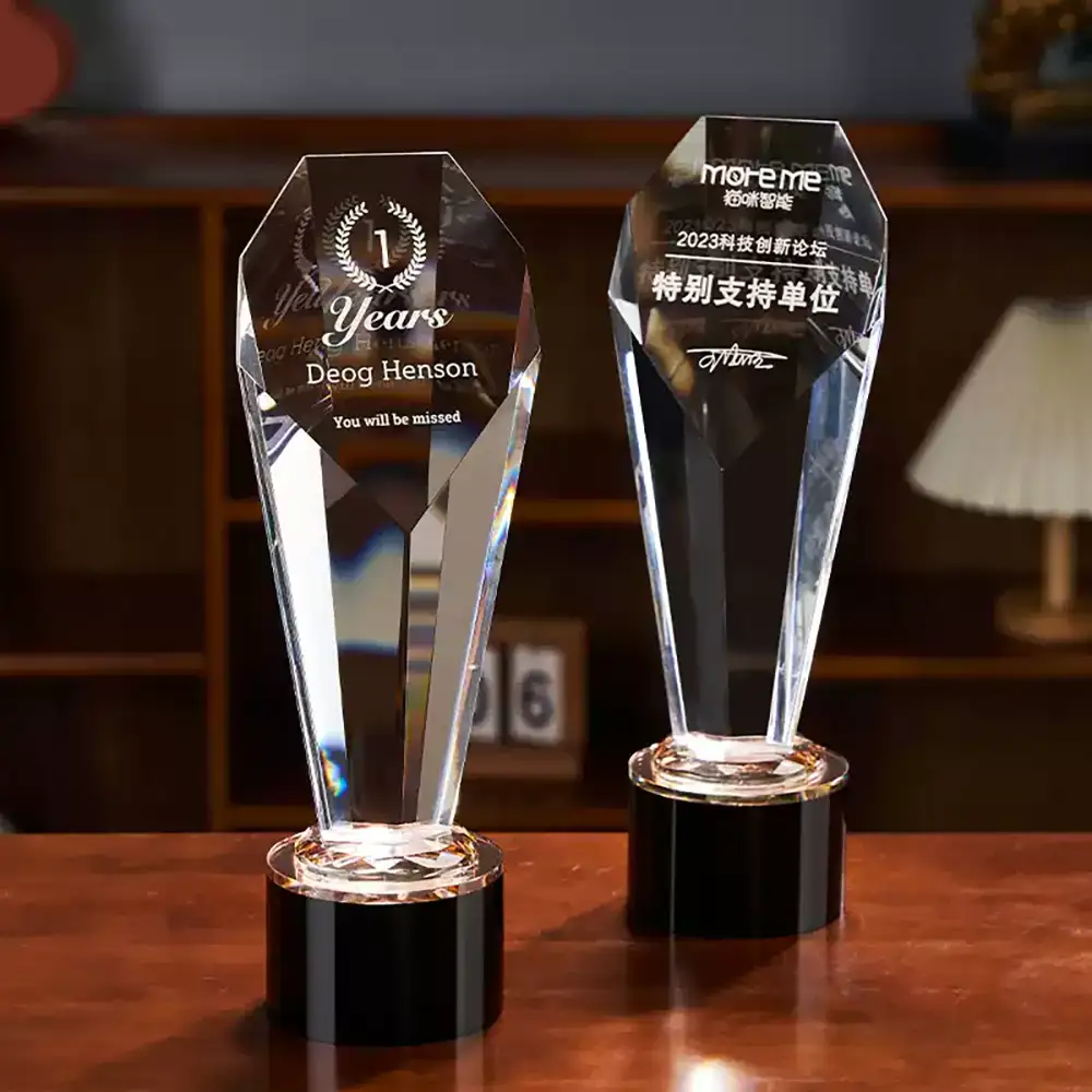 钻石切面 K9 水晶奖杯 喷砂雕刻定制赛事商务颁奖纪念摆件 - k9 crystal trophy sandblasting engraving 1
