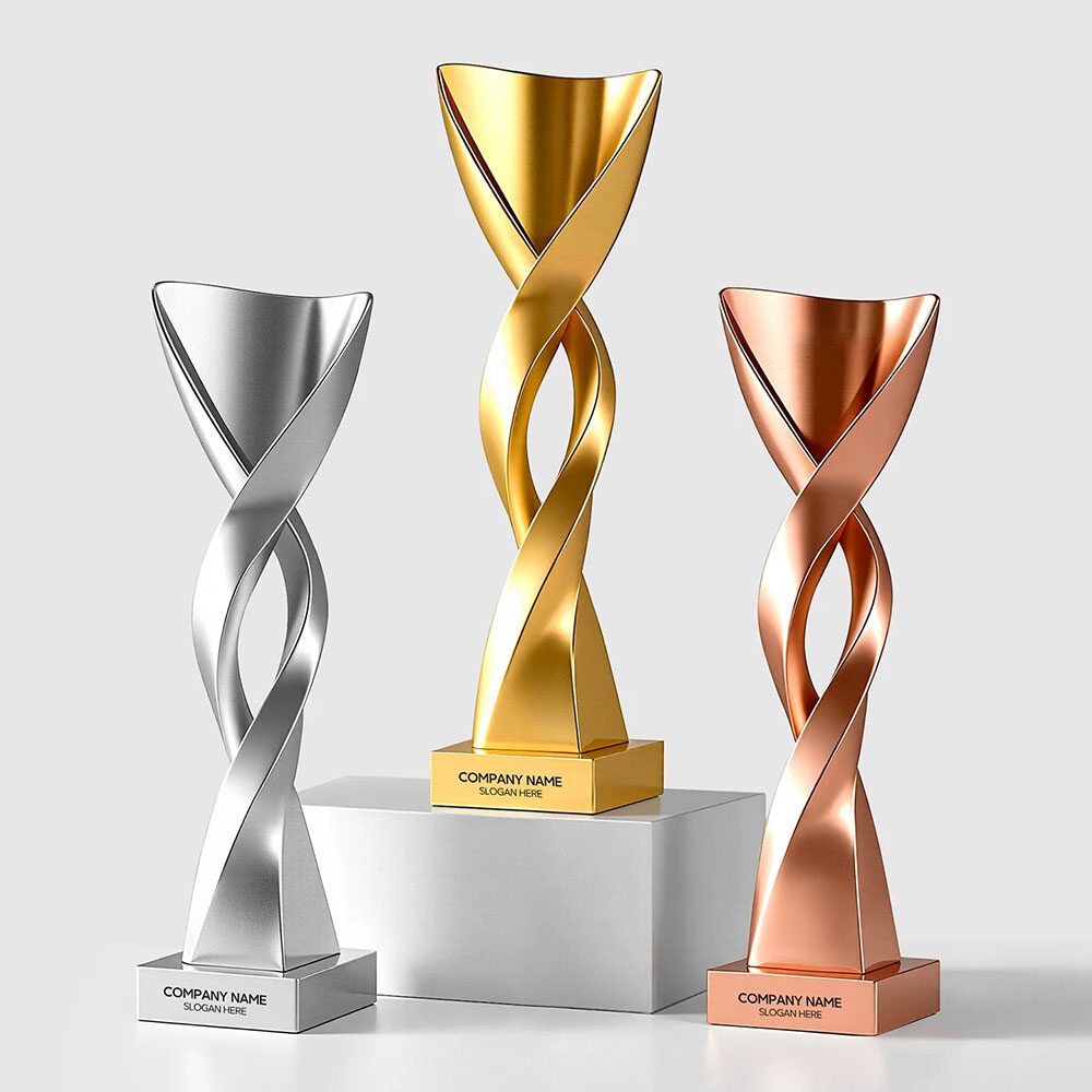 螺旋振翅金属奖杯定制 金银铜三色优秀员工年会颁奖纪念摆件 - twisted metal trophy 1