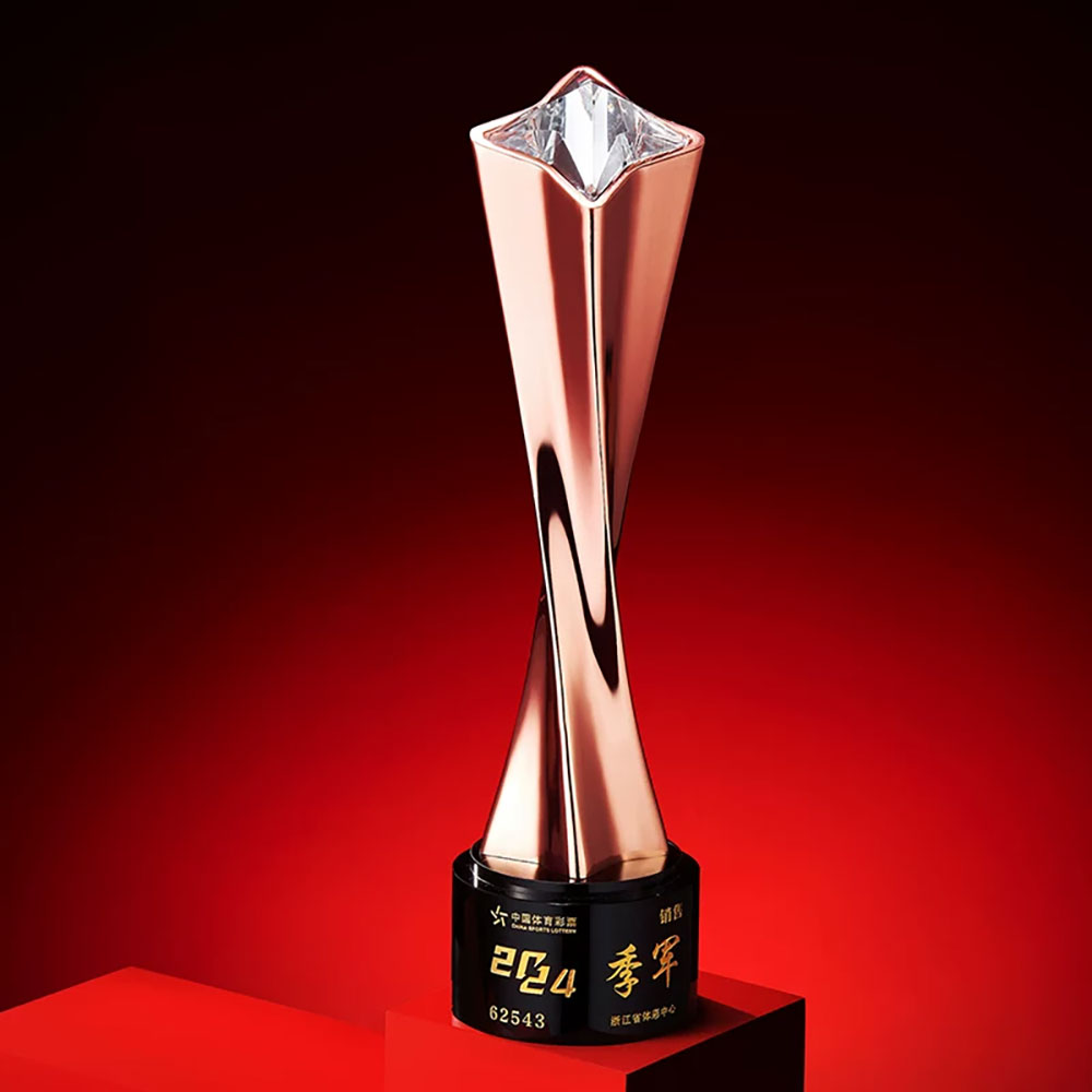 创意金属奖杯水晶底座 企业赛事颁奖纪念奖杯可定制 - metal trophy black base bronze 1